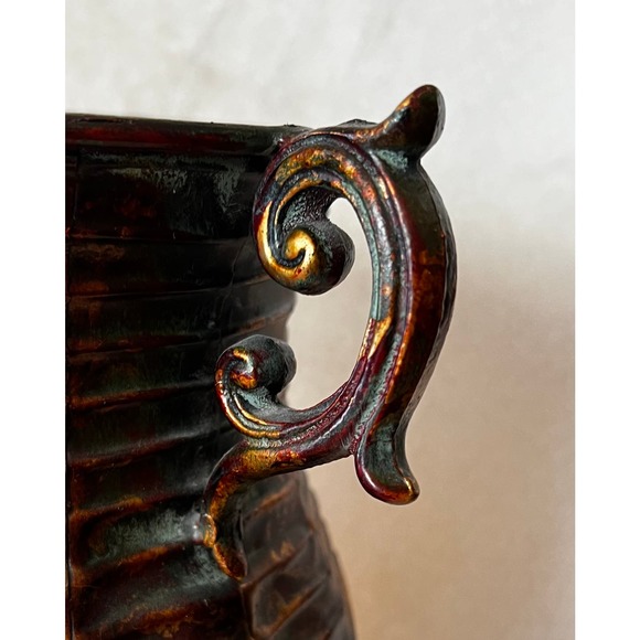 Rustic Copper Hue Tin Plant Flower Vase Urn 12.75" Tall - Picture 4 of 10